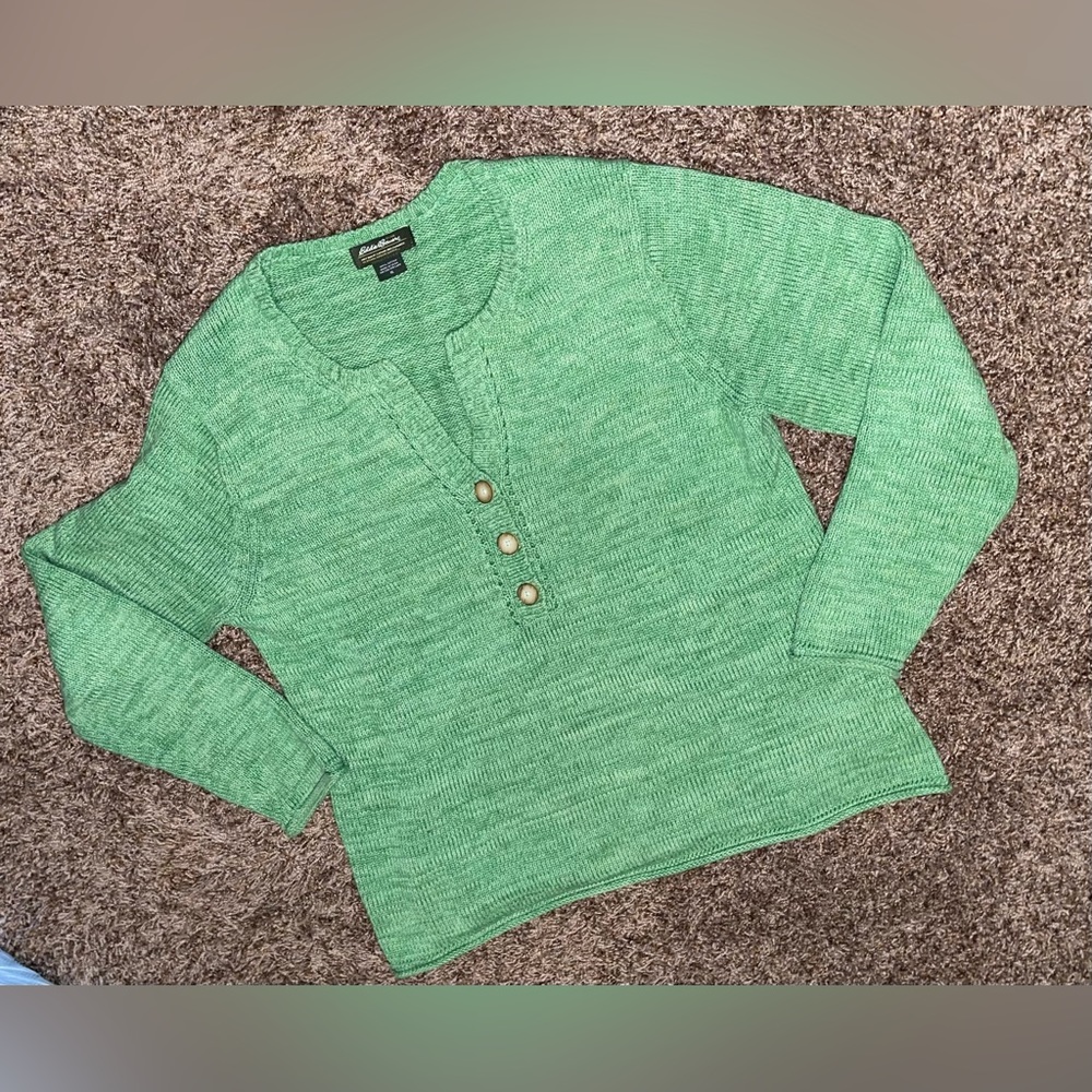 Eddie Bauer ladies v-neck sweater long sleeve XL green EUC super cute like new